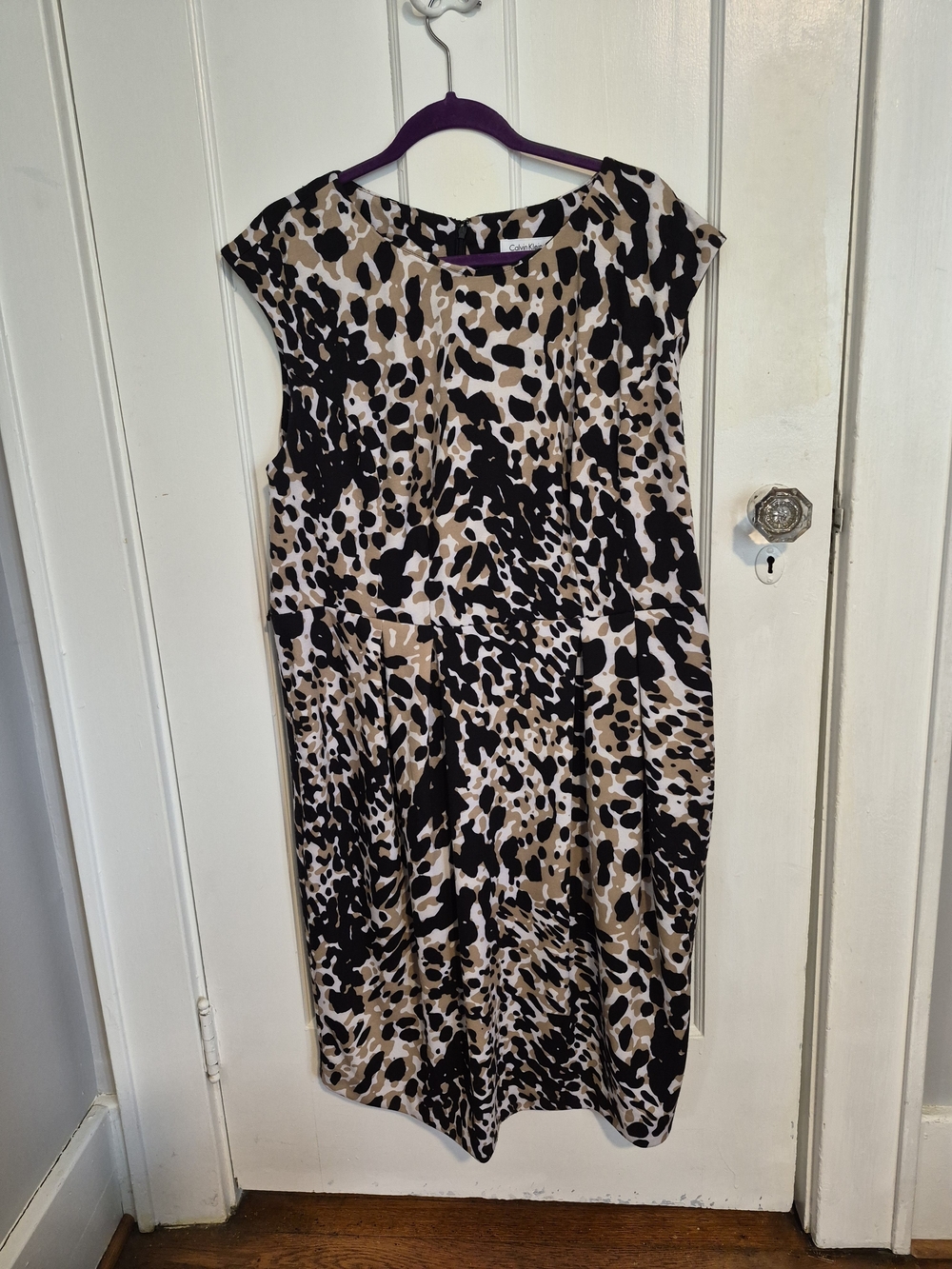 Calvin Klein Sleeveless Animal-Print Midi Dress in Black and Tan
